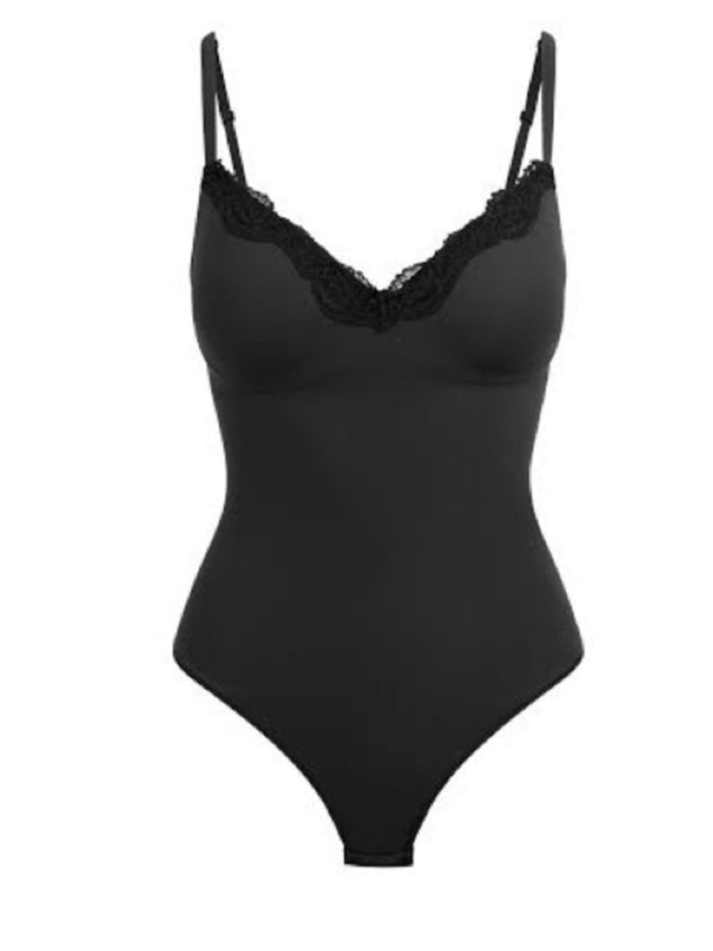 SKIMS Black Lace-Trim Shaping Bodysuit